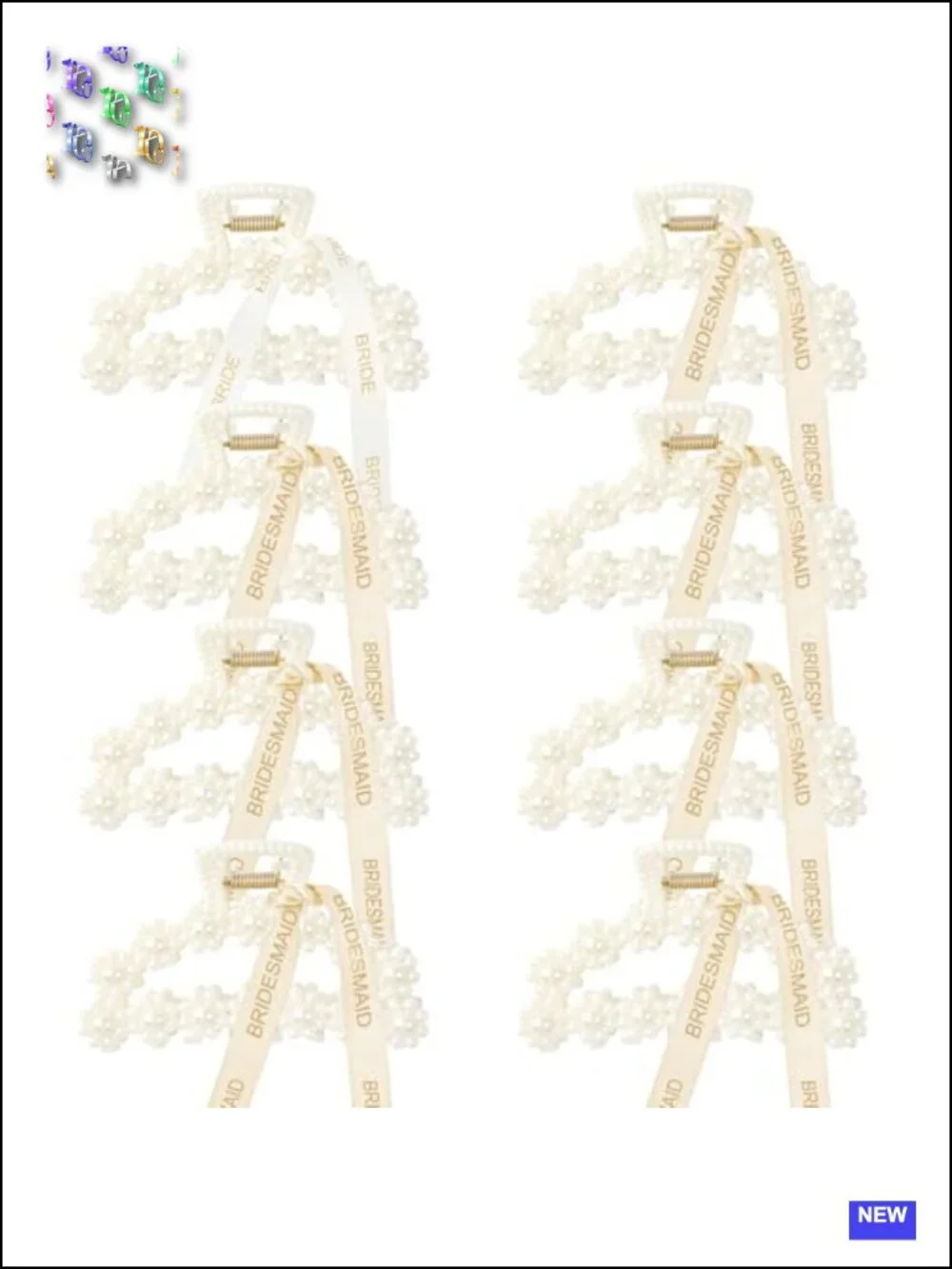 8 Pack Pearl Hair Claw Clips with Ribbon Bridesmaid Proposal Gifts